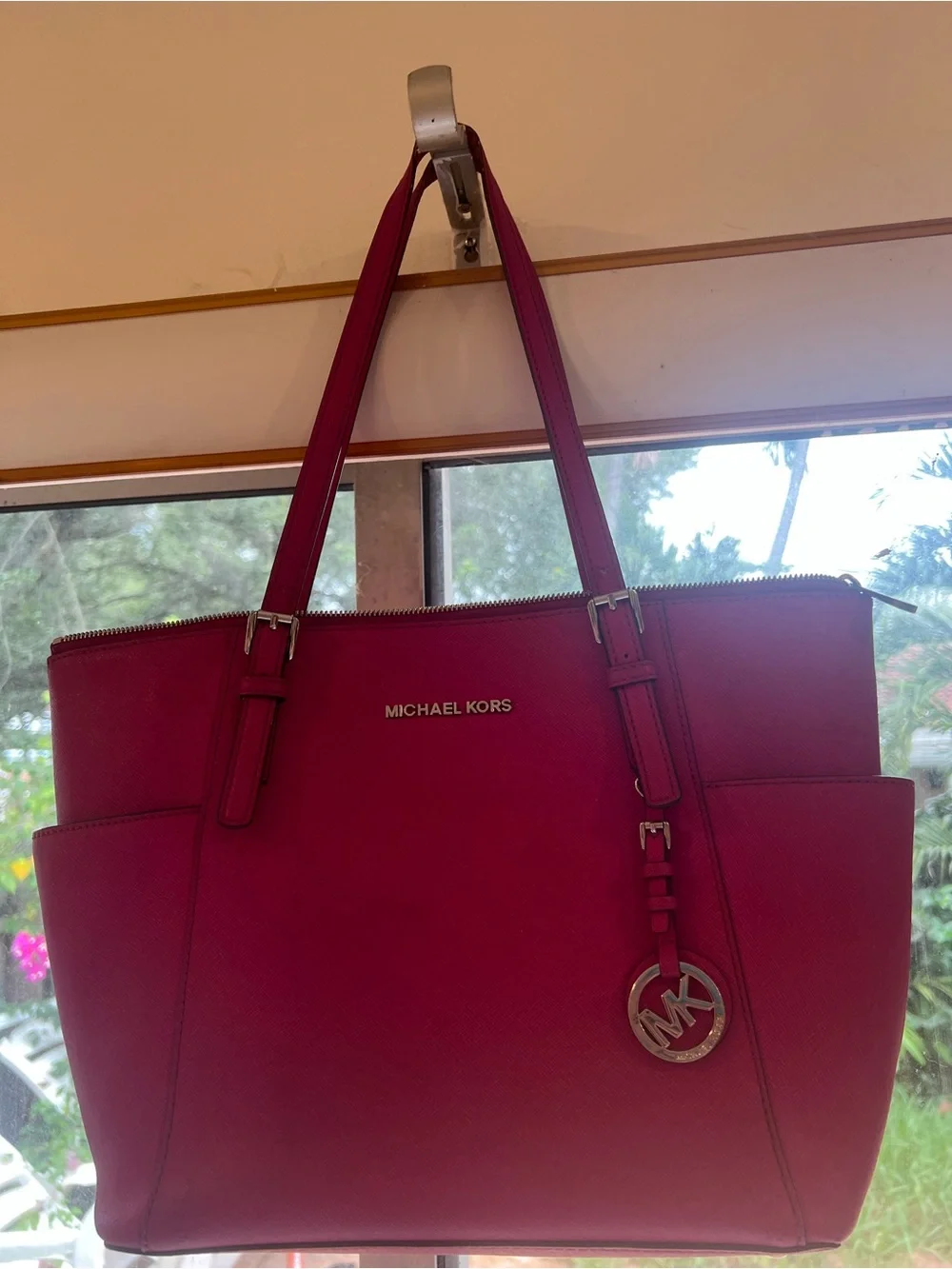 Michael Kors Pink Leather Tote with Gold Logo Charm